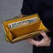 マスタードカラーのドット柄がおしゃれながま口長財布 Ange グリーン A02075