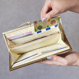 黄色の小花柄がきれいながま口長財布 Ange ベージュ A03039