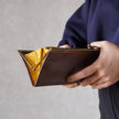 マスタードカラーのドット柄がおしゃれながま口長財布 Ange ブラウン A04075
