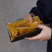 マスタードカラーのドット柄がおしゃれながま口長財布 Ange グレー A05075