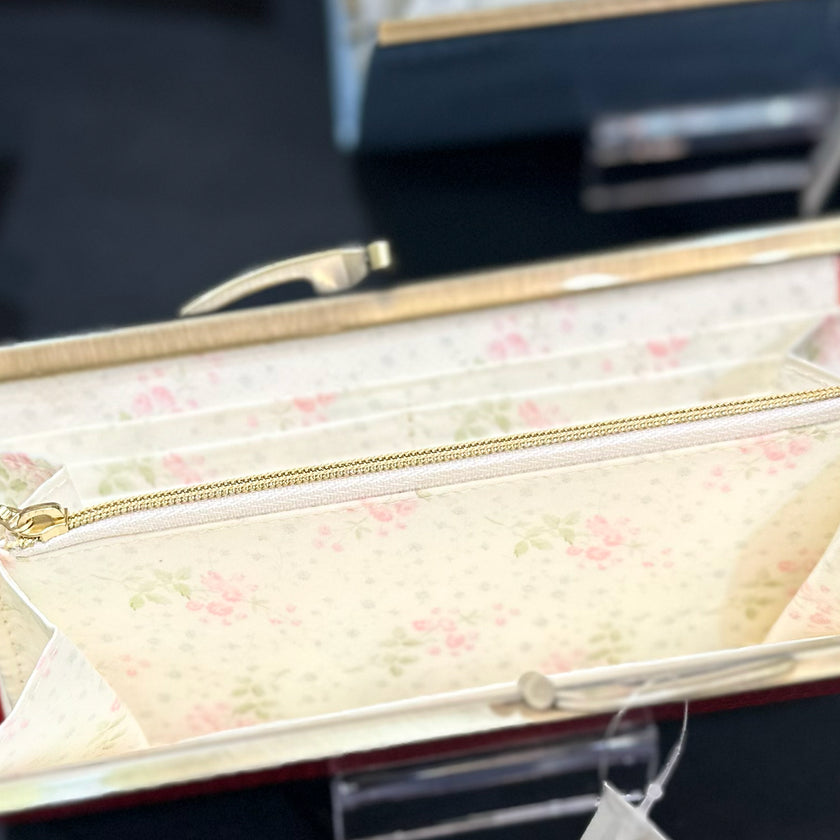 ピンクのお花がかわいい薄くて軽いがま口長財布Luna 赤 C04058